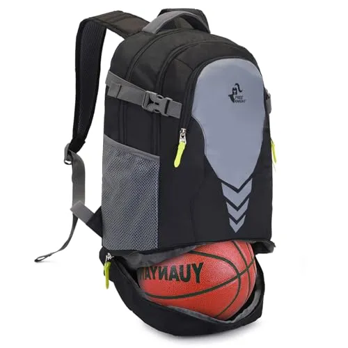 Bseash 35L Basketball Fußball Rucksack mit Boden Ballfach, große Kapazität Sport Rucksack Ausrüstung Turnbeutel für Jungen Mädchen Athleten (Schwarz)