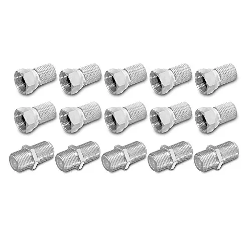 ARLI 10x F-Stecker 7–7,4 mm + 5x F-Verbinder – Stecker Verbinder Set für Koaxialkabel Sat TV Antenne mit breiter Mutter & Dichtring