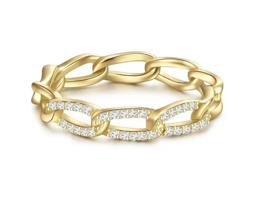 Glanzstücke München Silberring gelbgold, Größe 50 - Eleganter Bandring aus Sterling Silber in gelbgold, verziert mit funkelndem Zirkonia - ideal für besondere Anlässe oder den Alltag.