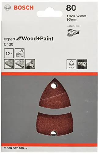 Bosch Schleifblatt C430 Expert for Wood+Paint 102x62mm Korn 80, 10 Stk.