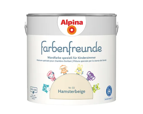 Alpina Farbenfreunde Nr. 02 Hamsterbeige - Wandfarbe für Kinderzimmer, frei von Lösemitteln und Konservierungsstoffen, sorgt für ein gesundes Raumklima und harmonische Farbtöne. 2,5L für ca. 20-25m², ausgezeichnet mit dem Blauen Engel.