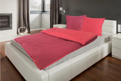 Bettwäsche Baumwolle Renforcé uni Wende 135x200 + 80x80 cm 100% Reißverschluss 2 teilig Sienna / Rot