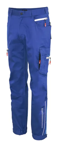 Fortis Herren-Cargohose Flex in kornblau-schwarz Größe 58 - Robuste Herren-Cargohose aus dehnbarem Twill-Gewebe mit CORDURA-Verstärkungen. Ideal für aktive Tage, bietet Komfort durch elastischen Bund und anatomisch geformte Kniepartie.