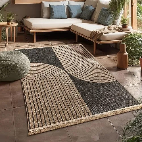 Paco Home Hochwertiger Outdoor Teppich 120x160 cm - Teppich in Jute-Sisal-Optik, wetterfest und pflegeleicht, ideal für Terrasse, Balkon und Garten.