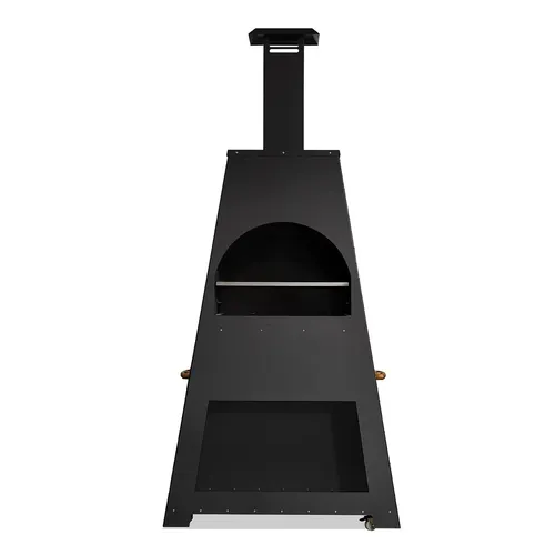 Eleganter Schwarz Holz Grillkamin für den Garten - Freistehender Grillkamin aus Holz und Edelstahl, mit großzügigem Kochbereich (40 x 60 cm) für gesellige Grillabende. Höhe: 180 cm, Breite: 72 cm, inklusive 2 Jahre Herstellergarantie.