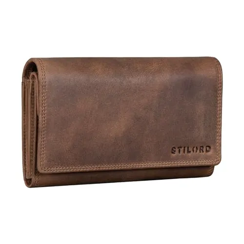 STILORD große Damen-Geldbörse aus Leder braun - Vintage Portemonnaie mit RFID Schutz - Damen-Geldbörsen: Exklusive Vintage-Geldbörse aus echtem Leder mit RFID-Blocker für sicheren Schutz Ihrer Daten und durchdachter Aufteilung für maximale Ordnung.