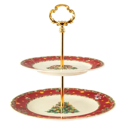 Seltmann 001.756791 Marie-Luise Etagere - 2-teiliges Tortenständer-Set im Weihnachtsnostalgie-Design, perfekt für festliche Anlässe und stilvolle Präsentation von Leckereien.