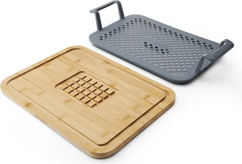 MasterClass Set de 2-tlg. Brat- und Ablage-Set mit Griffen, Silikonrost de mit Ablagebrett, hitzebeständiges Silikon, ungiftig, passt in Blech de Ofen de 50-40 cm