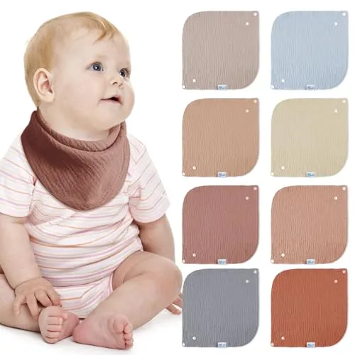 lulumoon Baby Lätzchen Set, Absorbierendes Dreieckstuch aus Musselin - Multifunktionale Baby Lätzchen aus 100% Baumwolle, ultraweich und hochabsorberend. Ideal für Fütterung, Sabbern und als Schal. Verstellbare Druckknöpfe für Babys von 0-36+ Monaten.