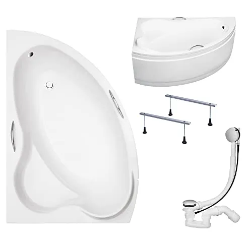 KOLMAN ADA Eckbadewanne 160x100 mit AcrylSchürze und Komplettset - Genießen Sie luxuriöse Entspannung in der KOLMAN Eckbadewanne 160x100. Das 4-in-1 Set umfasst eine AcrylSchürze und einen automatischen Ablauf. Hergestellt in der EU, überzeugt sie durch Langlebigkeit und einfache Pflege.