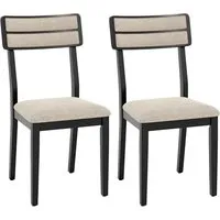 Costway Esszimmerstühle 2er Set Beige & Schwarz mit Hoher Rückenlehne - Hochwertiges 2er Set Esszimmerstühle mit bequemer Polsterung und ergonomischer Rückenlehne. Stabil aus Gummibaumholz, ideal für lange Gespräche und stilvolle Akzente in Ihrem Zuhause.