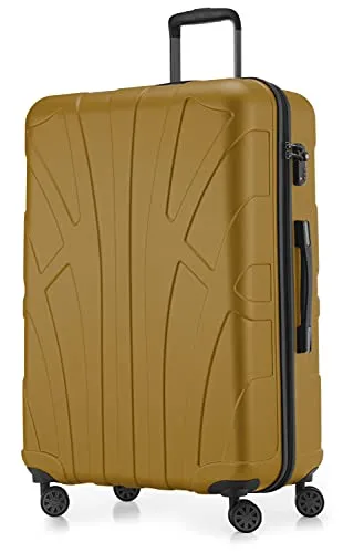 suitline Hartschalenkoffer groß 76x53x31 cm ABS Reisekoffer erweiterbar (96-110 L) mit TSA Schloss 4 Doppelrollen Teleskopgriff robust Trolley für 2 bis 3 Wochen Reise Langurlaub, Herbstgold