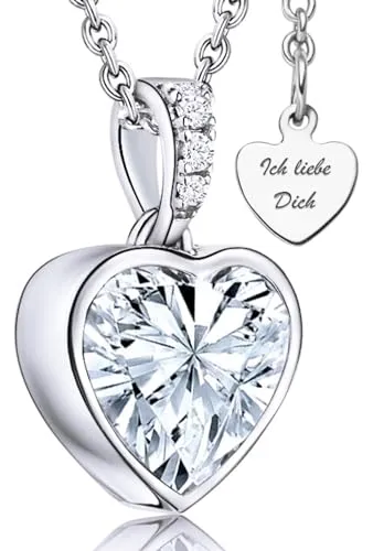 LOVENEST Herzkette Silber 925 – *Ich liebe Dich* Herz-Anhänger - Herzketten für Frauen, mit versteckter Liebesbotschaft am Verschluss und funkelnden Zirkonia Steinen – das perfekte Geschenk für Valentinstag oder besondere Anlässe.