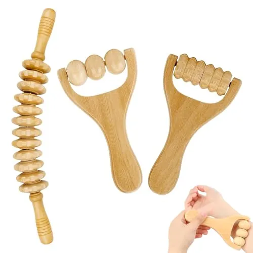 Stück Faszienrolle, Faszienstab Massageroller Beine Faszienrolle Holz mit Gfiff Faszien Massagegerät für Rücken Mehr Entspannt Effektiv die Muskeln und Lindert Müdigkeit 3