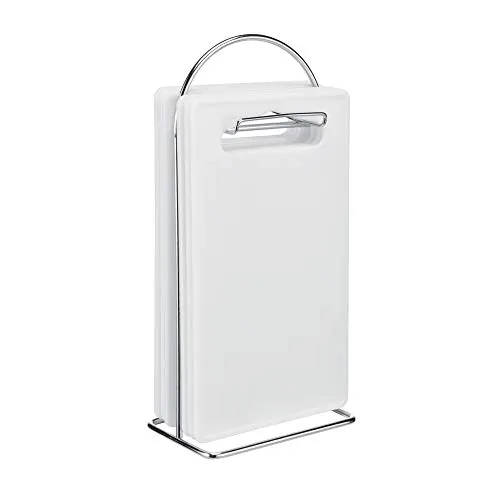 Gravidus 7-teiliges Frühstücksbretter-Set aus Kunststoff mit Chromständer, hygienisch & geschmacksneutral, spülmaschinengeeignet