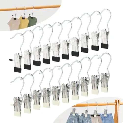 KITDAHOM 20 Wäscheklammern Edelstahl - rutschfeste Sockenklammern -Handtuchklammern - Wäscheklammer - 360° Drehbarer Schrankorganisierer, geeignet für Hosen, Handtücher und mehr