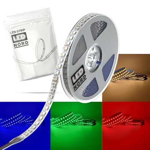 LED Nord RGBWW LED Strip 5m warmweiß dimmbar zuschneidbar - LED Streifen warmweiss zum Kleben für TV Fernsehen Küche - RGBW Strips 24v - Lichtband LED selbstklebend - SMD Band ohne Kabel