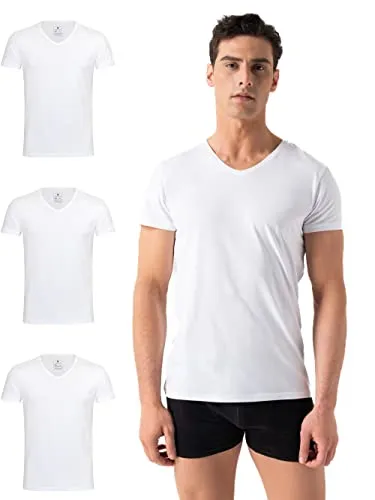 Burnell & Son Herren T-Shirt 3er Pack V-Ausschnitt - Herren-Unterhemden aus hochwertiger Baumwolle, super weich und atmungsaktiv. Ideal als Unterziehshirt oder für den Alltag, mit Stretch für perfekten Sitz und hohen Tragekomfort.