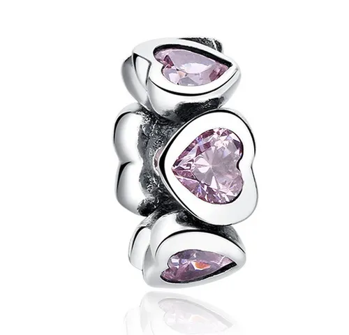 PANDACHARMS Bead Rosa Herzen Zwischenelement Charm, 925er Sterling Silber mit Zirkonia