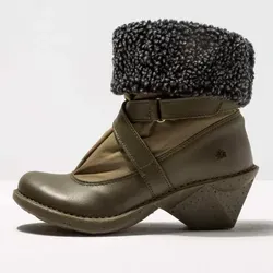 *art Schnürstiefel 1215 GRASS WAXED-NYLON KAKI - Modische Wanderschuhe mit Kautschukabsatz - Wanderschuhe mit geometrisch geformtem Kautschukabsatz, ideal für legere und modische Outfits.