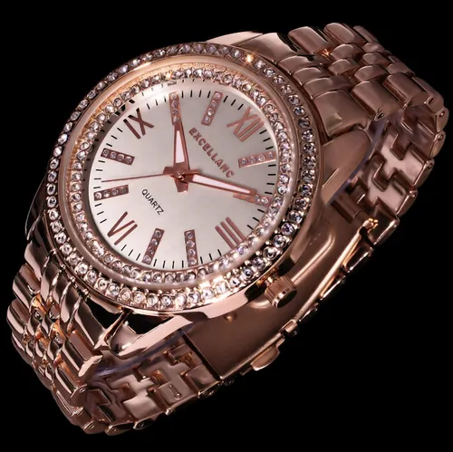 Excellanc Damen Uhr Armbanduhr Rose Gold Farben Strass Frauen 2R