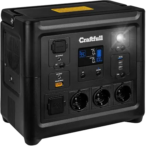 Craftfull Powerstation Fast Charge PS800 - 960 Watt, 3 Jahre Garantie - Hochleistungs-Generator mit Lithium LiFePO4 Akku, ideal für Camping und Festivals. 80% Kapazität nach über 2000 Ladezyklen und vielseitige Anschlussmöglichkeiten.