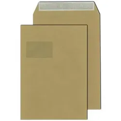 MAILMEDIA Versandtasche C4 haftklebend mit Fenster, 250 Stück - Versandtaschen DIN C4 mit Haftklebung und Fenster, ideal für sichere Sendungen, 250 Stück im Pack, aus robustem Natronpapier.