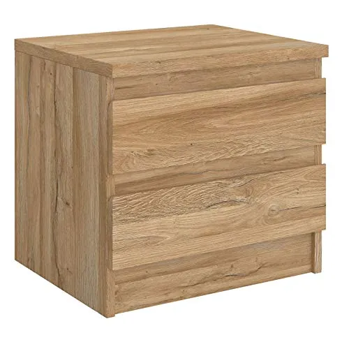 CARO-Möbel Nachtkommode ASTER - Nachtkonsole aus Wildeiche mit 2 grifflosen Schubladen, ideal für einen modernen und eleganten Schlafraum.