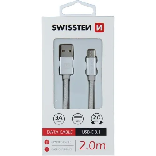 Swissten Textile Universal Quick Charge 3.1 USB-C Data and Charging Cable 2m (2 m, USB 3.2 Gen 1) (SW-QU-TYPC-3.1-2M-SI)