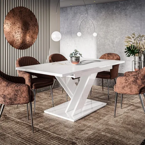 Ausziehbarer Esszimmertisch Onyx Weiß Hochglanz - Moderne Tisch- & Stuhl-Sets für 6 Personen, ausziehbar von 120 auf 160 cm, sorgt für flexibles Essen und stilvolles Ambiente in Ihrem Esszimmer.