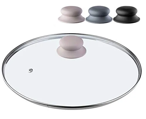 KADAX Glasdeckel mit Griff aus Silikon, hitzebeständiger Deckel für Topf ⌀14-30cm, Deckel mit Dampfloch, Universaldeckel in verschiedenen Größen, leichter Topfdeckel, rund (30cm, beige)