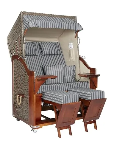 Webavita Strandkorb Beach Chair Karibik Anthrazit - Terrassen Sitzmöbel mit Halblieger-Funktion für maximalen Komfort und entspannte Stunden im Garten, inklusive Schutzhülle und vielseitigem Zubehör.