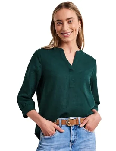 Street One Damen Bluse mit Split Neck aus Leinenmix