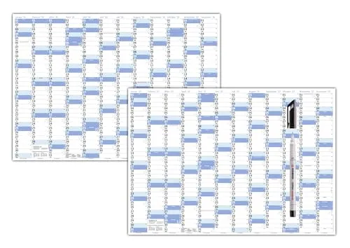 XL Wandkalender DIN A1 2026 + 2027 blau - Wandkalender im Querformat, nass abwischbar mit Folienstift, ideal für die Planung von Terminen und Feiertagen in Deutschland.