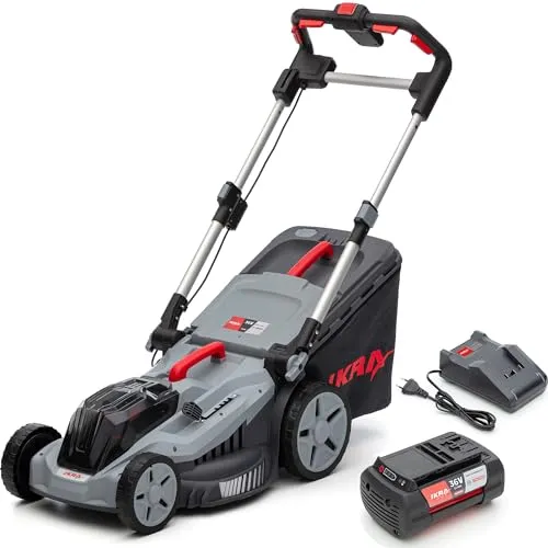 IKRA Bosch 36V 3in1 Rasenmäher IB-LM 43 - Sichelmäher für Rasenflächen bis 600m² mit 43cm Schnittbreite, 5-fach verstellbarer Schnitthöhe und bürstenlosem Motor für mehr Leistung und längere Laufzeit. Inkl. 36V Akku und Ladegerät.