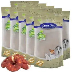 Lyra Pet® Kauringe mit Entenbruststreifen 10 kg - Hundefutter mit schmackhaften Kauringen, die aus knuspriger Rinderhaut und zarter Entenbrust bestehen. Ideal für langanhaltenden Kauspaß und zur Stärkung der Kaumuskulatur. Wiederverschließbarer Beutel sorgt für Frische!