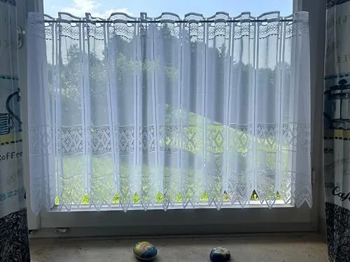 Gardinen Kranzusch Scheibengardine Jacquard grafisch 60x325 cm H/B Weiß Bistrogardine Vorhang Küche 1er Pack