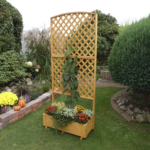 promadino Spalier mit Pflanzkasten, braun 91x41 cm - Pflanzenkästen & Spaliere – Bepflanzbar und winterfest, aus honigbraunem Kiefernholz für einen schönen Gartenakzent.