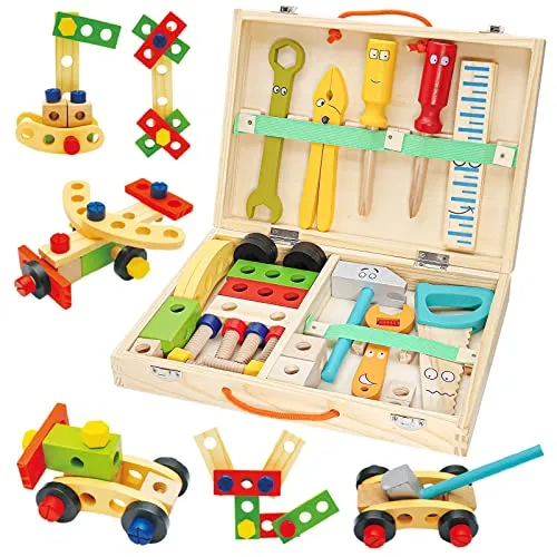 Withosent Werkzeugkoffer für Kinder Holz, 34-teiliges Set - Kunststoffspielzeug mit 34 Teilen, ideal für kreative DIY-Projekte. Fördert praktische Fähigkeiten und Kreativität bei Kindern ab 3 Jahren.