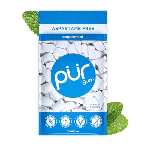 Produktbild Pur Gum | Zuckerfreier Kaugummi | 100% Xylit | Vegan, Aspartamfrei, Glutenfrei & Diabetikerfreundlich | Natürlicher Kaugummi Mit Peppermint-Geschmack, 55 Stück (1er Pack)
