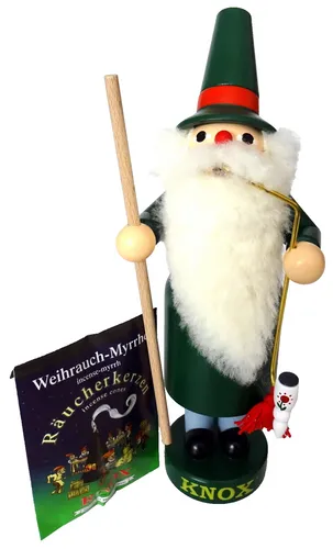 Knox Räuchermann Wichtel 22 cm mit Räucherkerzen - Nussknacker: Handgefertigte Rauchfigur für ein festliches Ambiente, ideal für die Weihnachtszeit und wiederverwendbar.