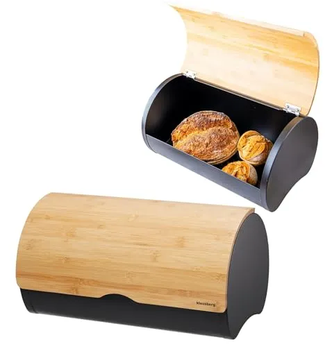 Klausberg Brotkasten Brotbox Brotlaib Brotkiste aus Stahl und Bambus 38 cm KB-7712