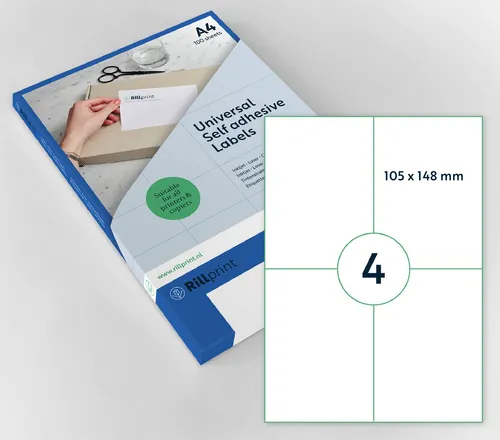 Produktbild rillprint Universal-Etiketten, 105 x 148 mm, weiß