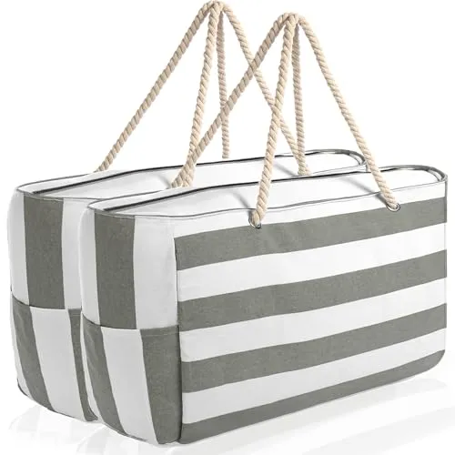 BigDean XXL Strandtasche Badetasche 2 Stück grau weiß - Strandtasche XXL für Sommer, Freizeit & Urlaub – leicht, wasserabweisend und mit großem Fassungsvermögen für alles, was du brauchst. Ideal für Strand, Sauna oder Einkäufe!