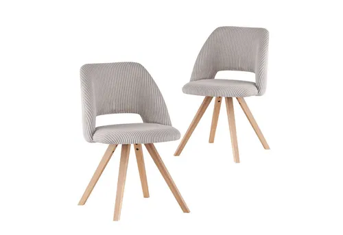 B&D home 4-Fußstuhl MARY 2er Set - Gepolstert in Grau - 4-Fuß-Stühle im modernen Landhausstil, gepolstert aus strapazierfähigem Kordstoff und mit stabilen Holzbeinen für höchsten Sitzkomfort und Langlebigkeit.