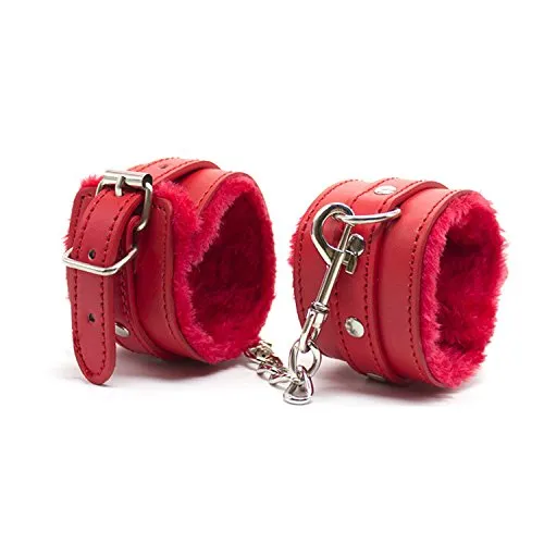Luvado SM Leder Handfesseln - weich gepolstert - Erotik für ihn und Sie - Anfänger und Extrem BDSM Sex Spielzeug Sklave paare erwachsene frauen sie Schmerzen sex-spielzeug sm-leder partners(Rot)