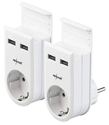 revolt Multi-USB-Ladestation: 2er-Set Steckdosen mit Doppel-USB-Netzteil & Smartphone-Ablage, 17W (Ladestationen Steckdose, Ladesteckdosen, Steckdosenleiste)