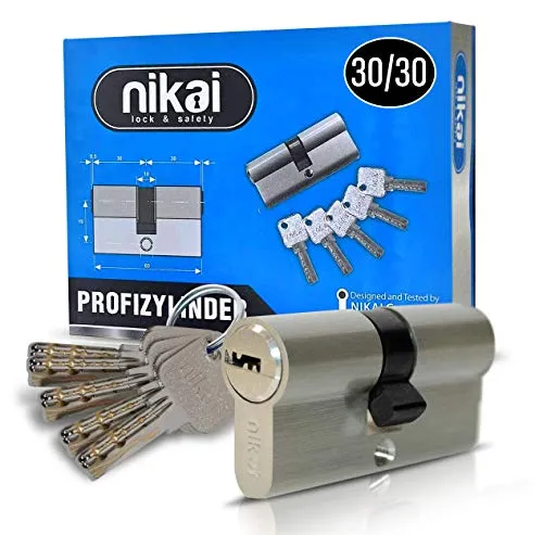 Oramics Doppelzylinder Profilzylinder 30/30 - 60 mm, 5 Schlüssel - Hochwertiger Schließzylinder mit 6 Sperrstiften für maximale Sicherheit, ideal für Innen- und Außentüren. Schnelle Montage und inklusive 5 Schlüssel für optimalen Schutz.