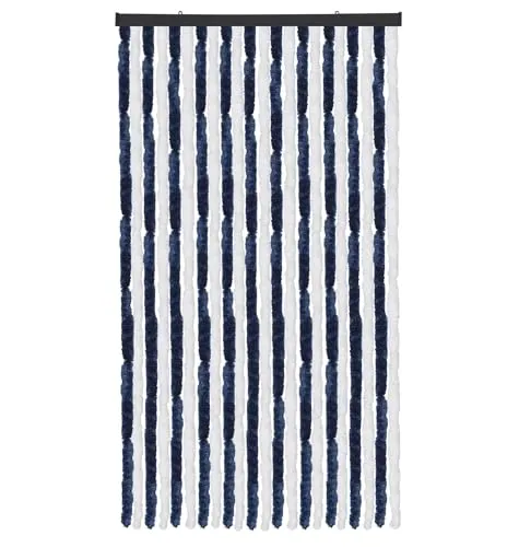 Arsvita Flauschvorhang Türvorhang (90x220 cm) in Dunkelblau-Weiß als Insektenschutz für Balkon, Terrasse oder Wohnmobil, Wohnwagen, Pavillon
