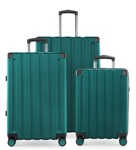HAUPTSTADTKOFFER Q-Damm - Kofferset 3-teilig, Gepäck-Set (S+M+L) Koffer Hartschale robust, 4 Rollen Erweiterung, Kabinentrolley + Aufgabegepäck, TSA,Aquagrün